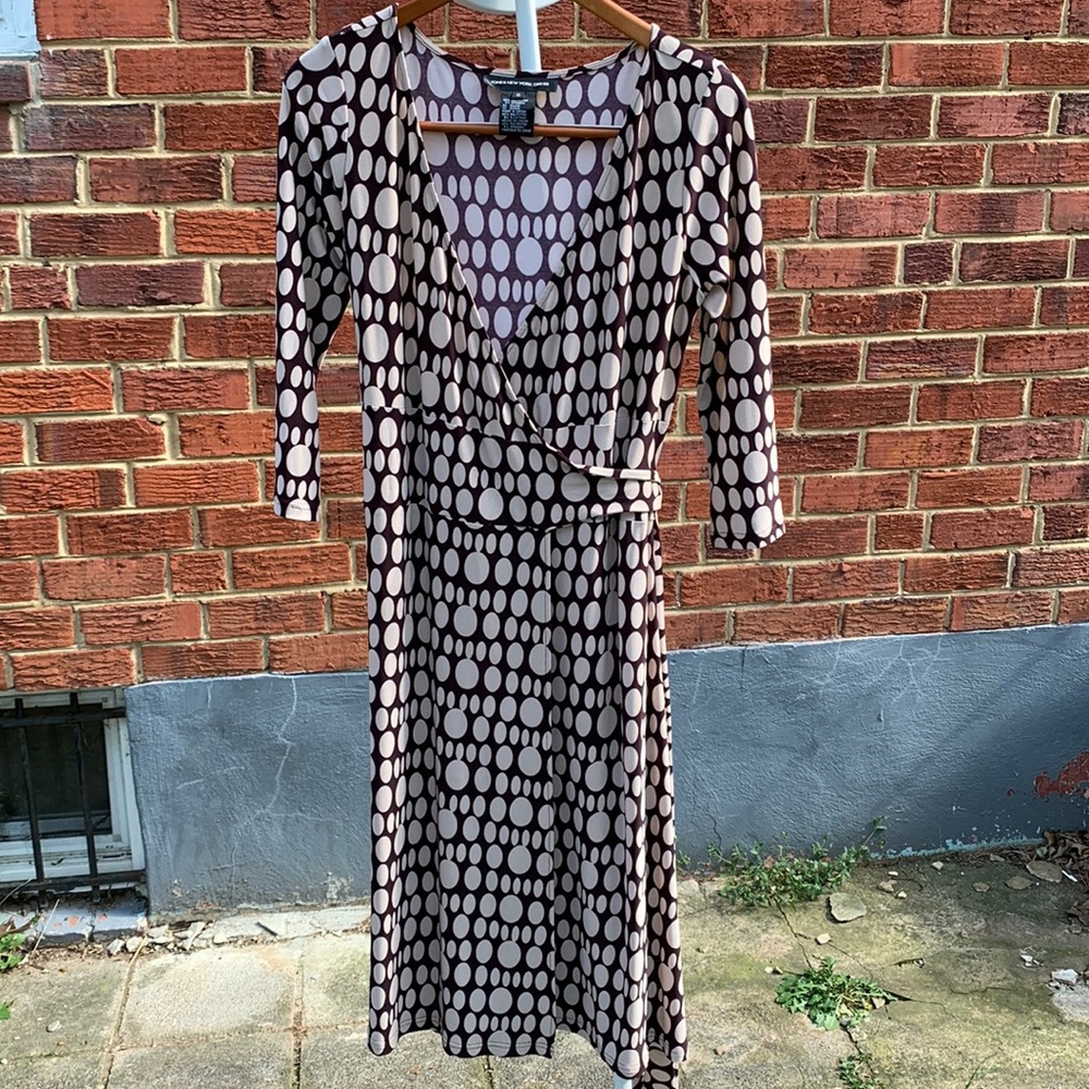 Jones New York Half Sleeve Wrap Dress Purple/Brown Dots Sz. 6